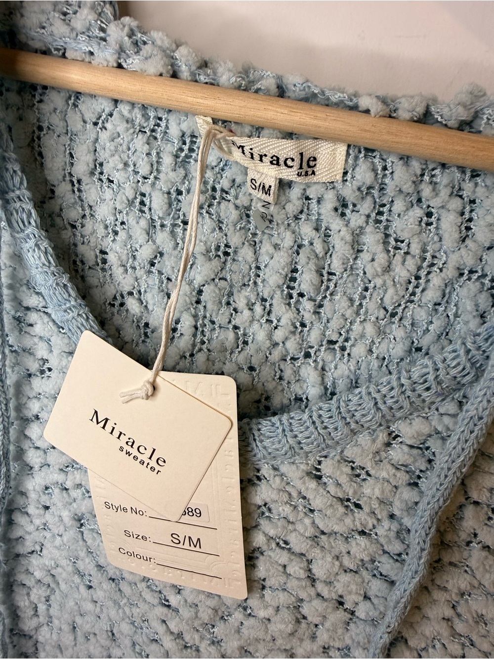 NWT Miracle Brand Light Blue Popcorn Knit Hooded Sweater| S/M Cotton Blend - Picture 2 of 7